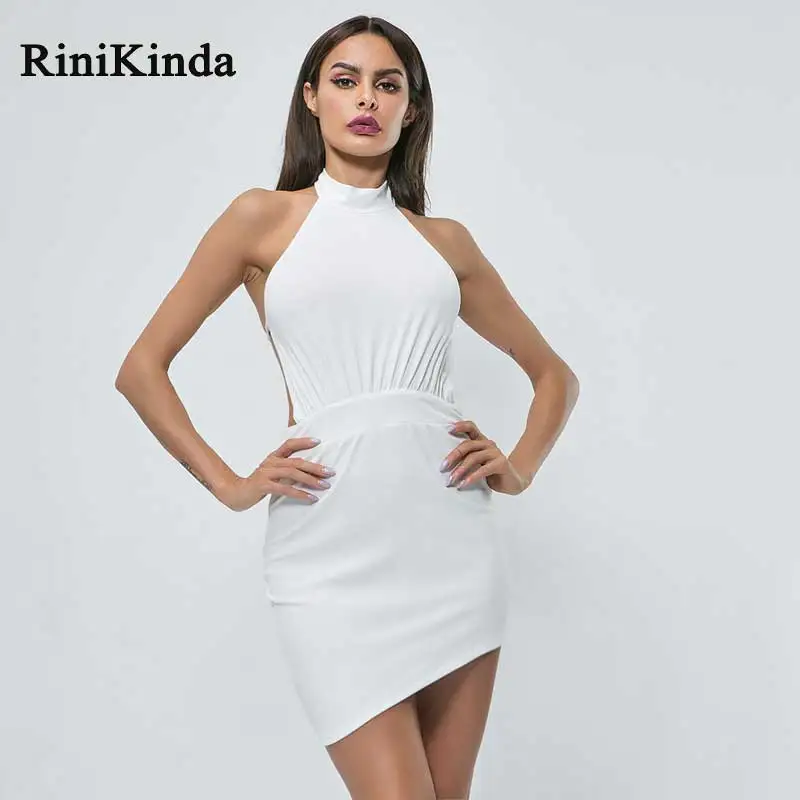 Renikind/хит 2019 женские платья с бретелькой без рукавов однотонная бандажная