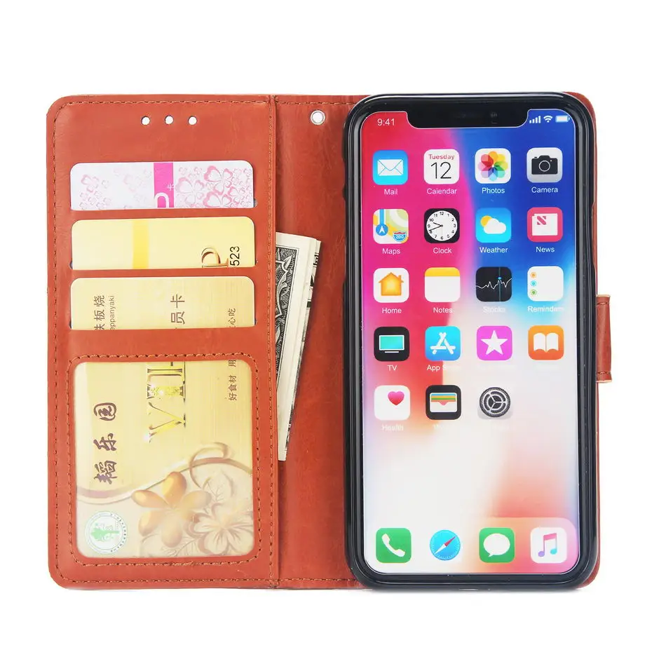 Роскошный флип-кейс из искусственной кожи для iPhone X 5 5S 5c se 6 6s 7 8 Plus чехол-книжка с