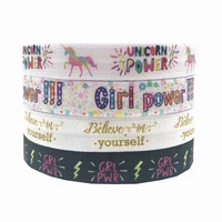 new 10yards rainbow unicorn print fold over elastic girl power print foe ribbon for diy sewing headwear party decorations 16mm