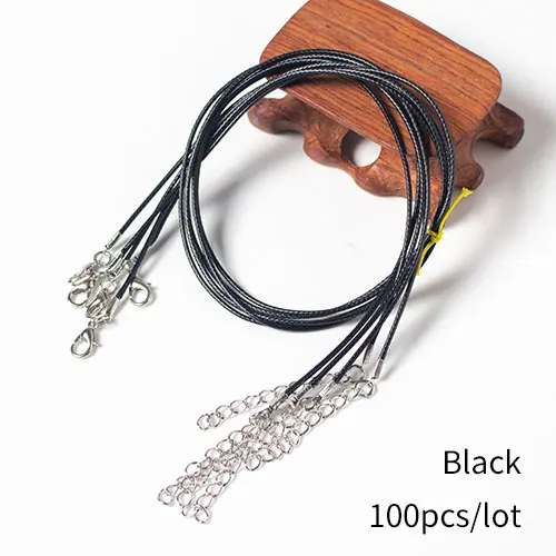 Black 120pcs 120 шт./лот, 1,5 мм, кожаные цепочки, ожерелья, браслеты, подвески, фурнитура, застежка-карабин, шнур 18" - Цвет: Black 120pcs