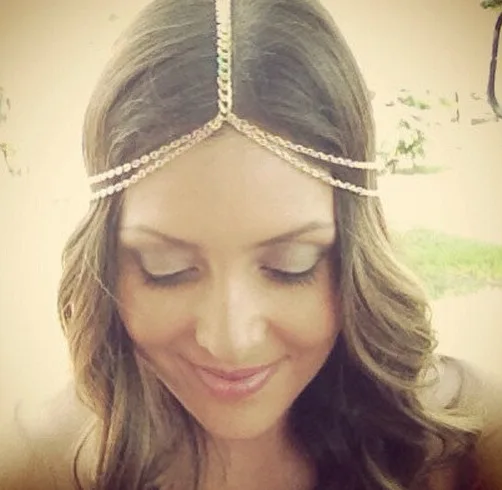 Женская повязка на голову с золотым покрытием металлическая цепочка для волос в