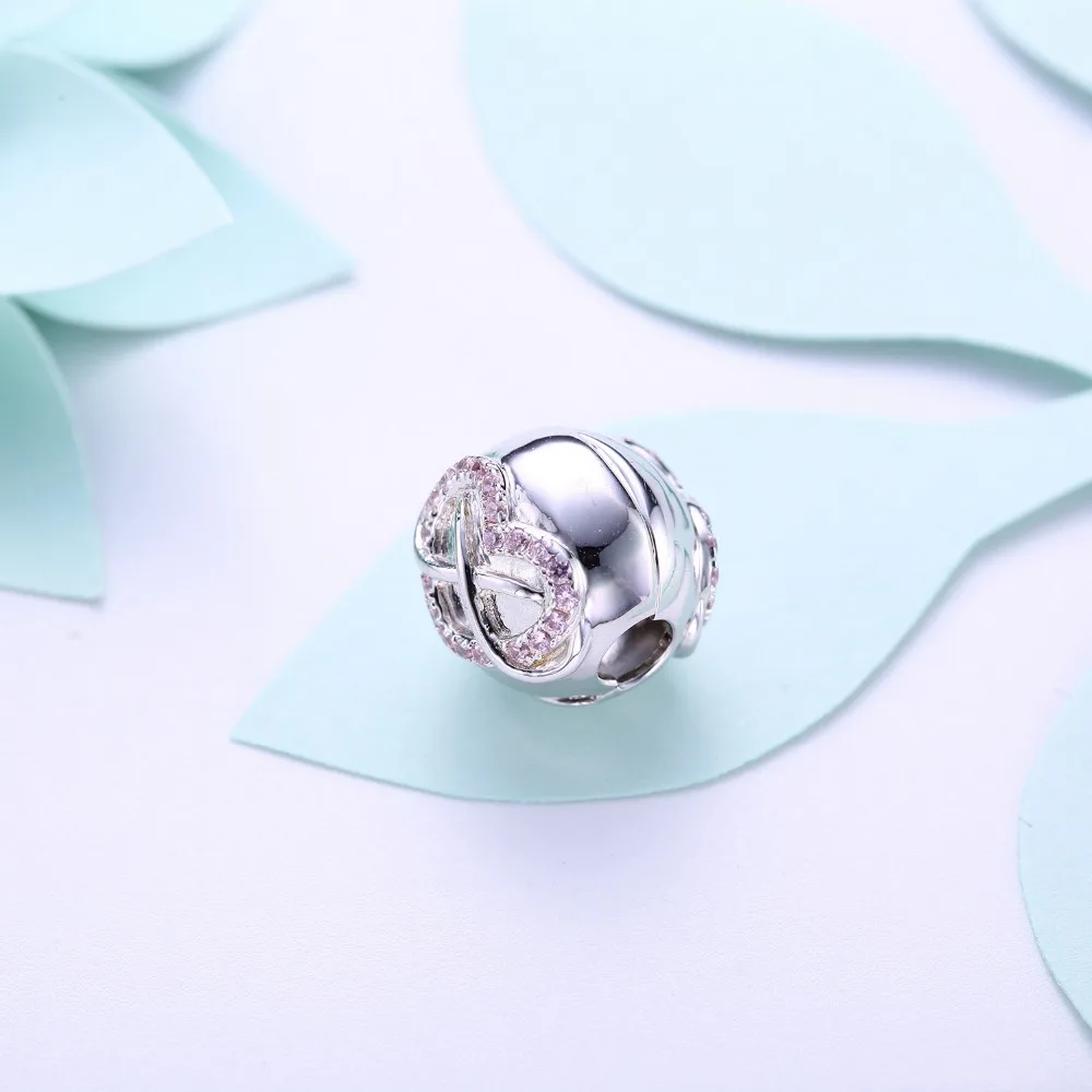 Видео! Розовая лента в форме сердца с фиксированными бусинами подвески для