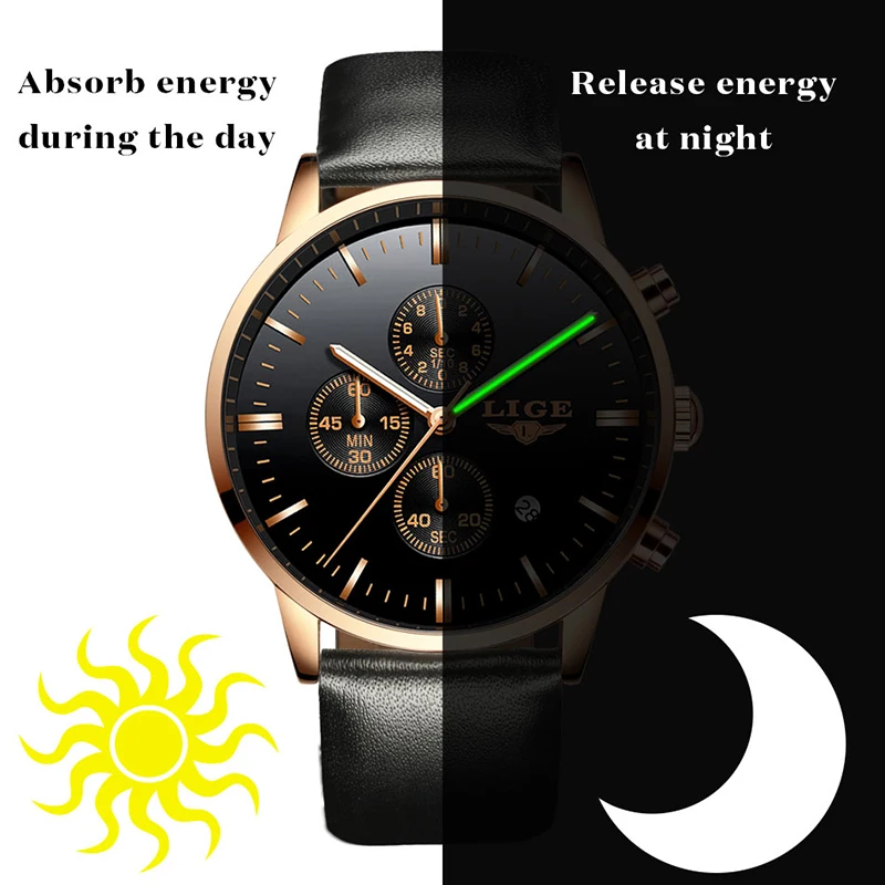 Часы наручные LIGE Мужские кварцевые деловые повседневные водонепроницаемые