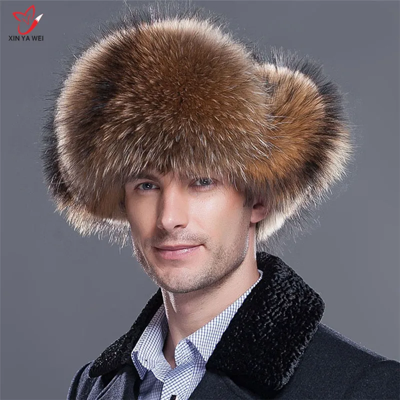 100% натуральный мех енота русская ушанка Мужская Зимняя Толстая теплая куртка
