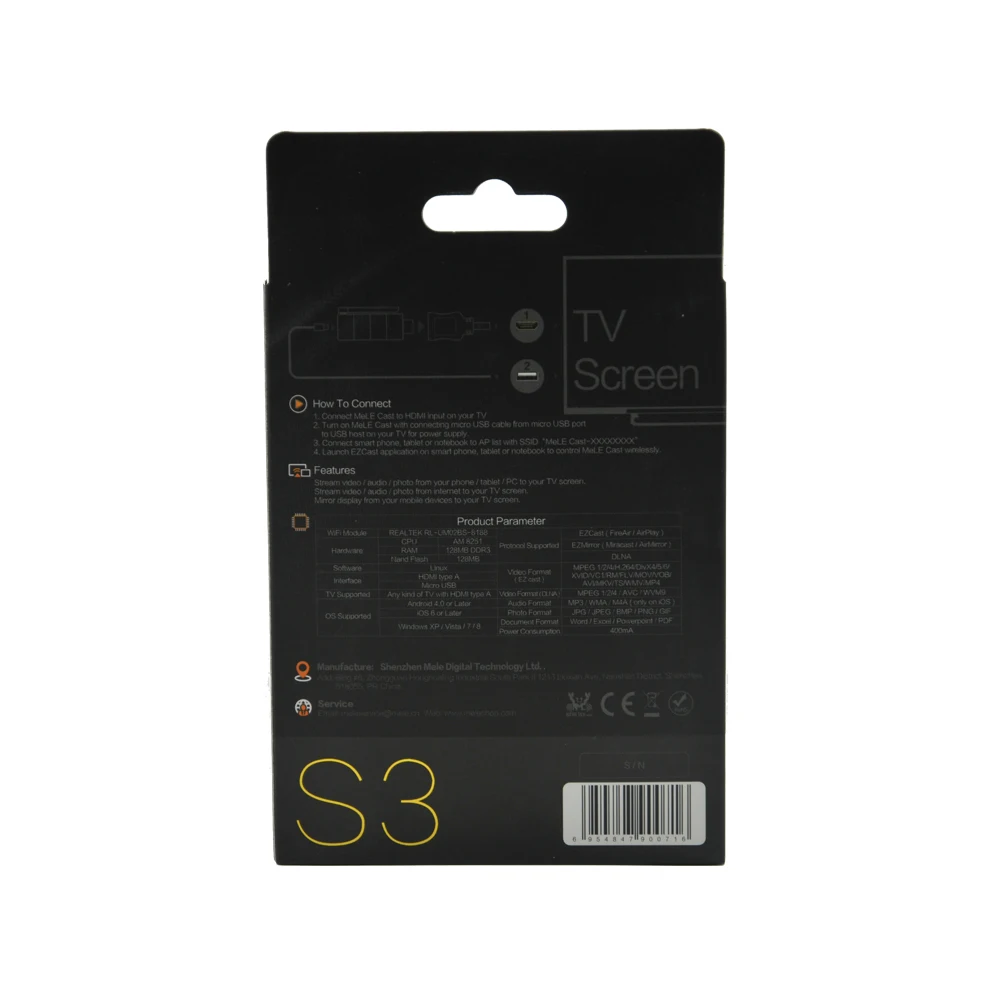 Палку WiFi HDMI ключ меле литой S3 трансляция EZCast Miracast зеркало DLNA беспроводной дисплей