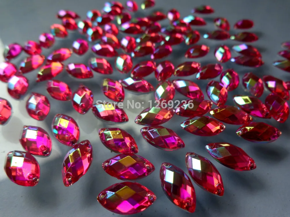 Free shipping 500pcs 6*12mm Navette shape Sew on Acrylic Crystal Rose Red ABcolour Rhinestones For Hand Sewing Stones |