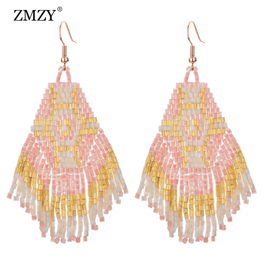 ZMZY новые женские розовые модные стеклянные серьги-подвески с бусинами и