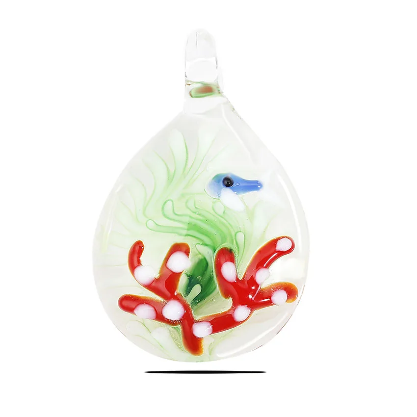 QianBei, 1 шт., подвеска,, 3D, рыба, морская трава, морской мир, капля, кристалл, муранское стекло, ожерелье, подходит для свадебной вечеринки, подарок - Окраска металла: Green