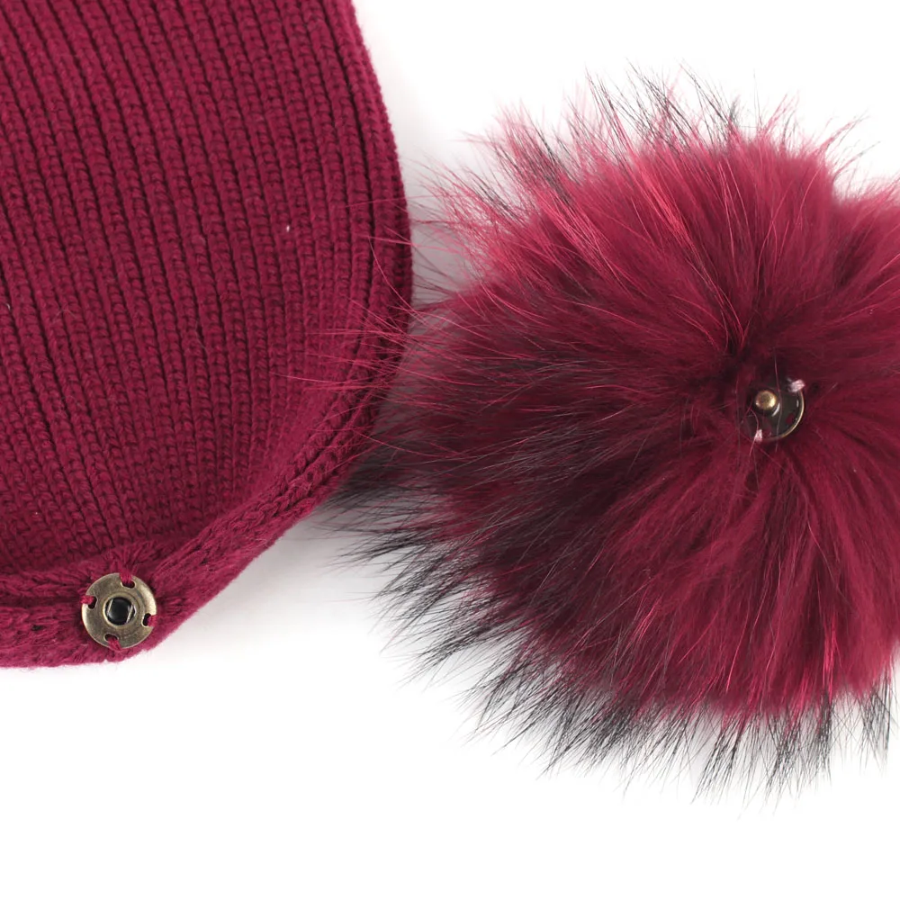 Женская вязаная шапка с помпоном из енота зимняя кашемировая свободная