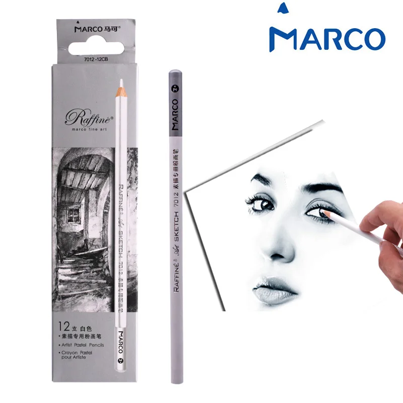 

12Pcs/box Marco Artist Sketch White Charcoal Pencil Crayon Pastel For art Graphite Highlight Non-Toxic Drawing Pencils Tools Set