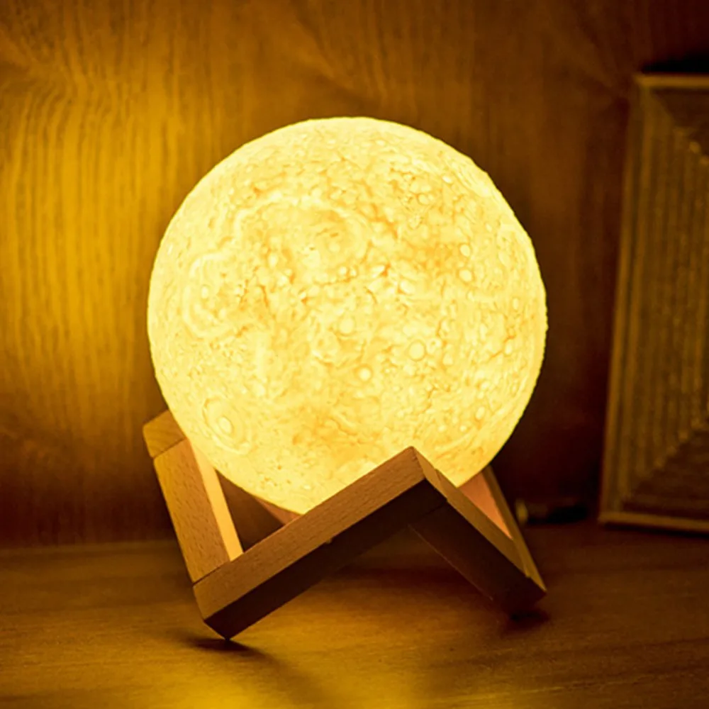 USB Rechargeable 3D Moon Lamp With Base 13CM Vibration Sensing Night Light Bedroom Decor Xmas Birthday Gift Drop Shipping | Освещение