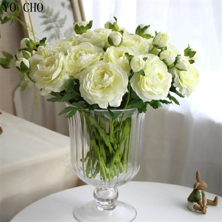

YO CHO 11 pcs/lot artificial peony bouquet flores artificiales rose flower silk flowers for home wedding autumn decoration