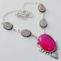 botswana agates rose quarts necklace silver overlay over copper 48 2 cm n1965