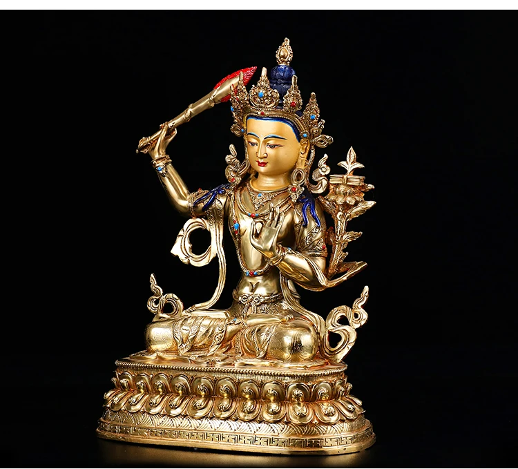 

33CM 2020 High grade Buddha HOME Family Efficacious Protection-Buddhism gilding Tibetan Manjusri Bodhisattva Buddha statue