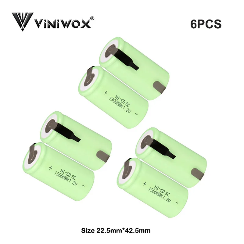 6PCS Новинка 1300mAh SC Ni-CD 1,2 V аккумуляторные батареи для электрической отвертки, электроинструмент, батарея, аккумулятор для легкой игрушки - Цвет: 6PCS