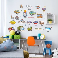 cartoon diverse car boat wall sticker kids room outer space planet galaxy rocket ship decorative wall mural for children rooms
