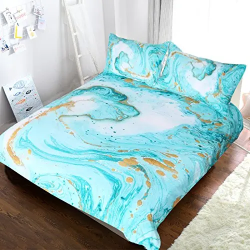 

Chic Girly Marble Duvet Cover Mint Gold Glitter Turquoise Bedding Comforter Set Blue Duvet Cover