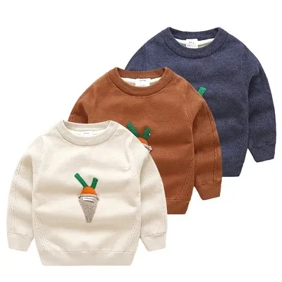 Флисовый свитер для маленьких мальчиков на осень и зиму однотонный вязаный с