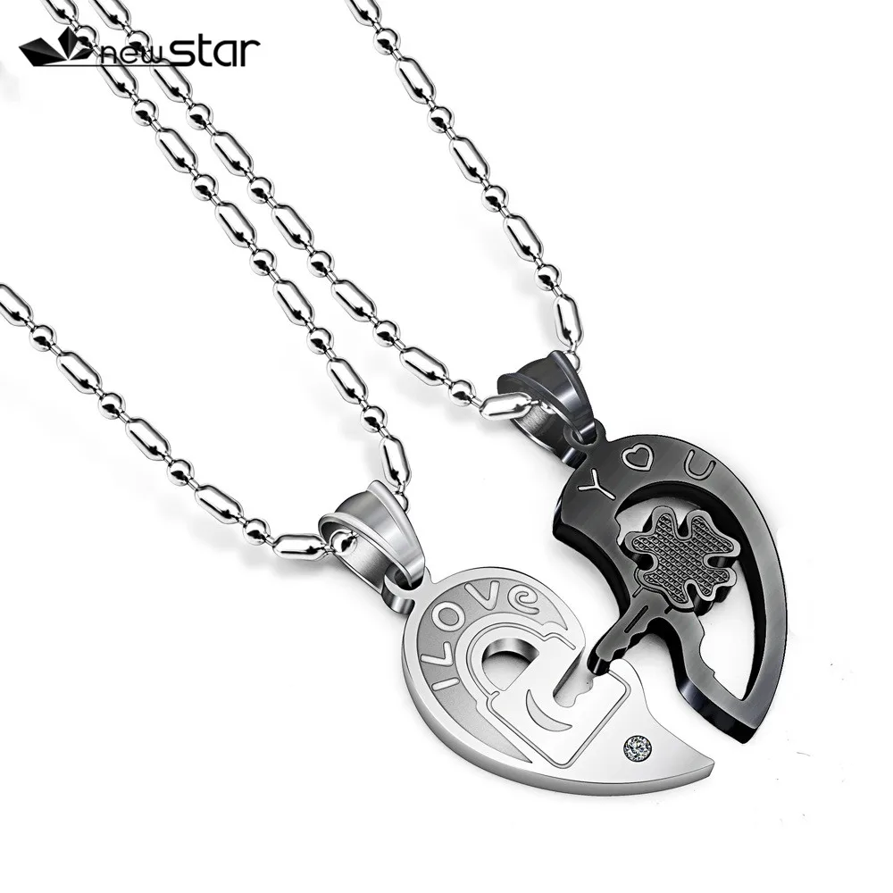 Love You Romantic Stainless Steel Half Heart Couple Pendants Necklaces Key Lock Promise Jewelry Gift | Украшения и аксессуары
