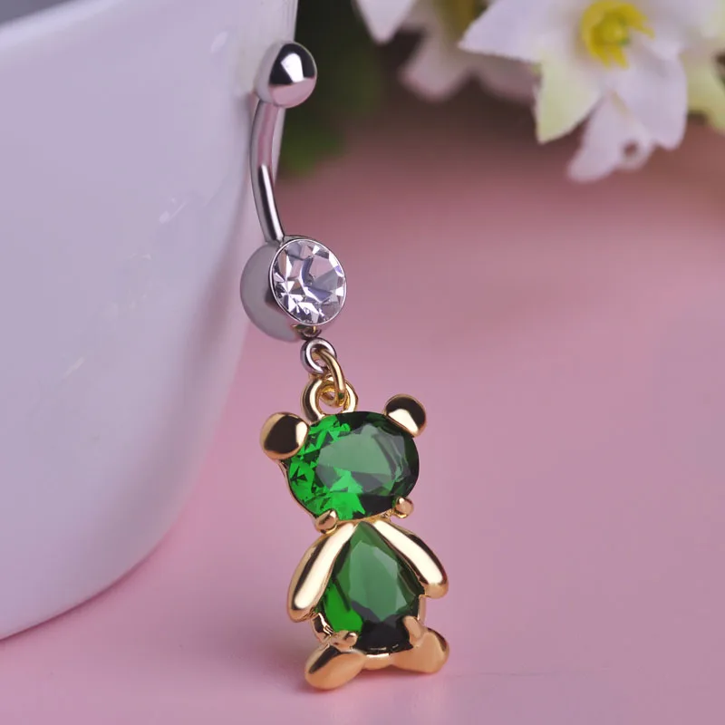 Кольцо в пупок Медведя Подвеска виде животного пирсинг длинный пупка Кольца для