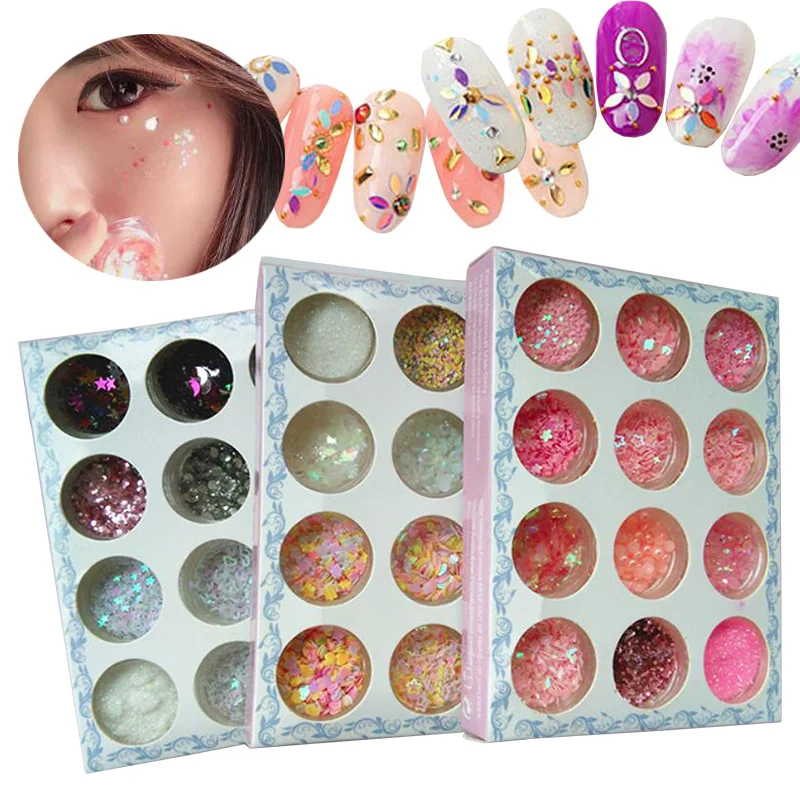 12 банок/упаковка массивные Блестки для ногтей и пудра набор украшений дизайна