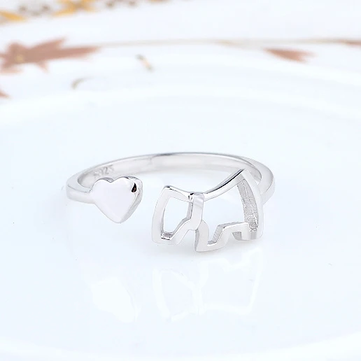 Authentic 925 Sterling Silver Cute Heart Dog Adjustable Ring For Women Anillo Bijoux Femme Jewelry Wedding Gift | Украшения и