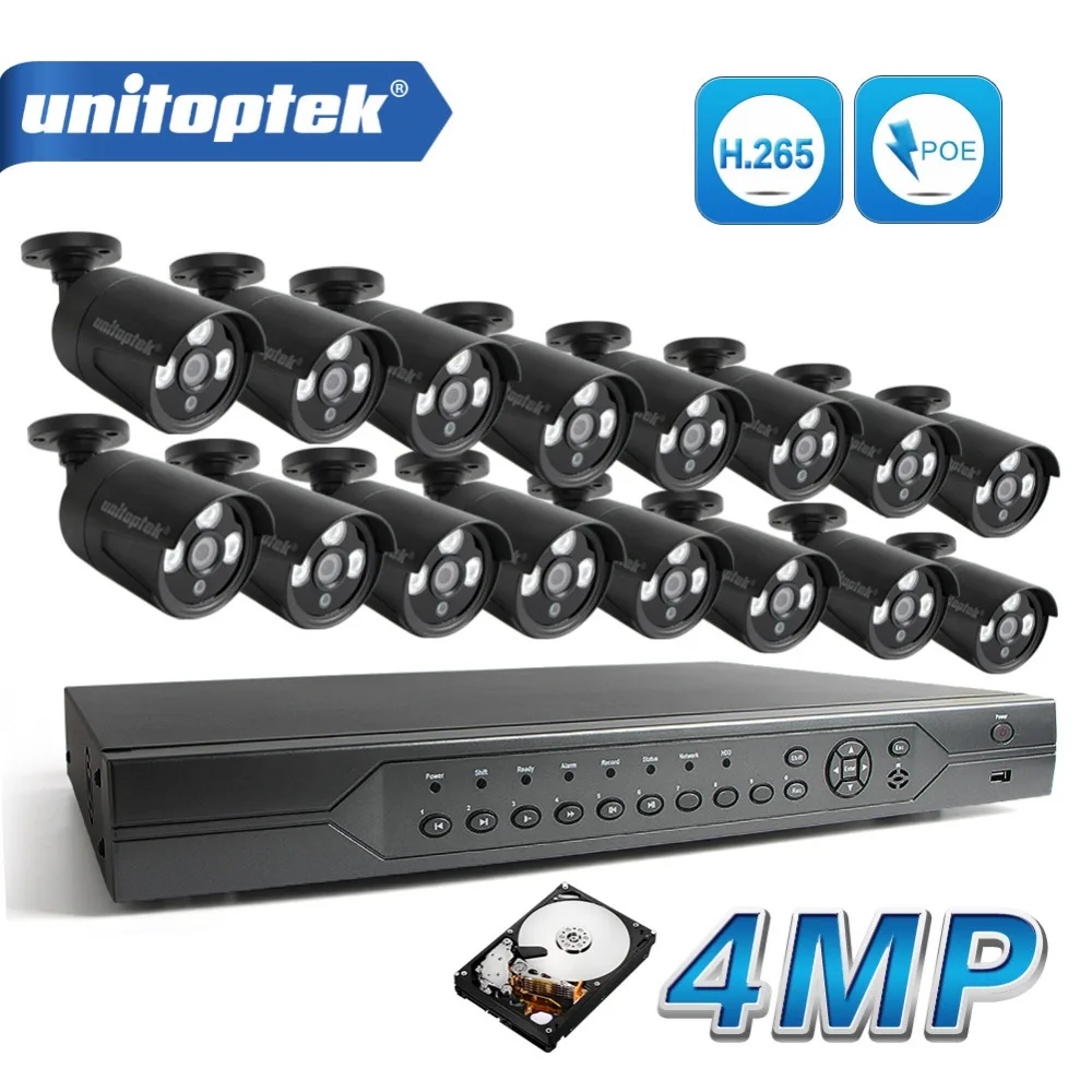 H.265 16CH 48V POE NVR Kit Security IP Camera CCTV System 16Pcs 4.0MP Hi3516D PS5510 P2P металлический чехол IR Night