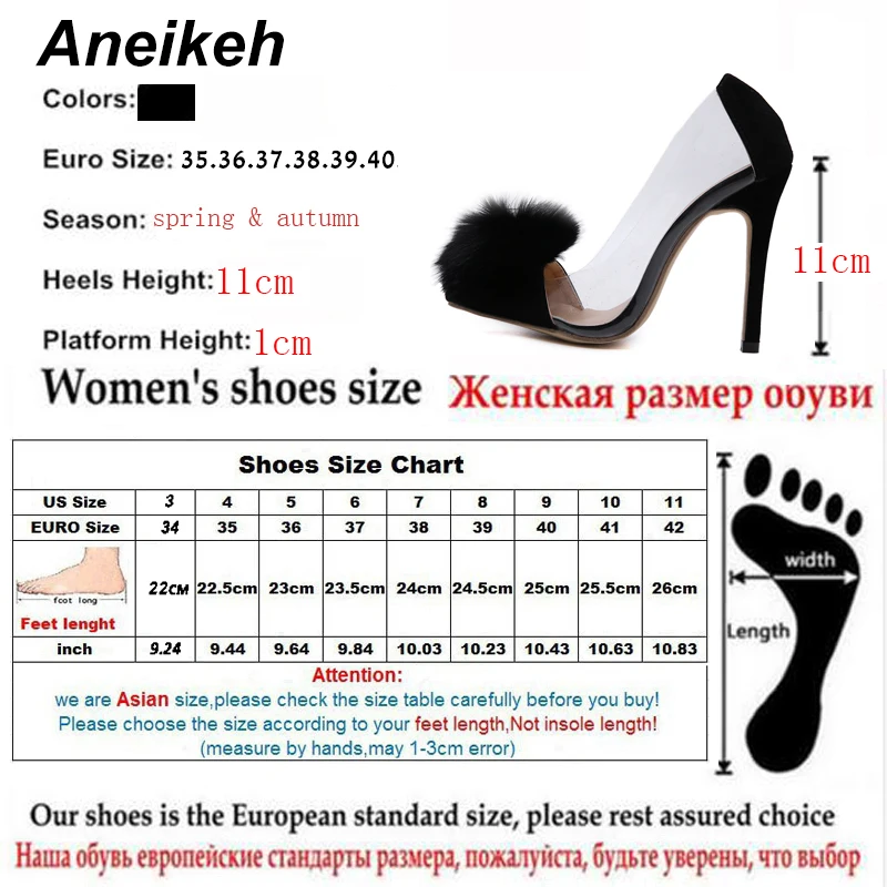 Aneikeh/прозрачные туфли-лодочки из прозрачного ПВХ женские Вечерние туфли на высоком тонком каблуке без застежки с острым носком черные туфли-лодочки для ночного клуба, Размеры 35-40