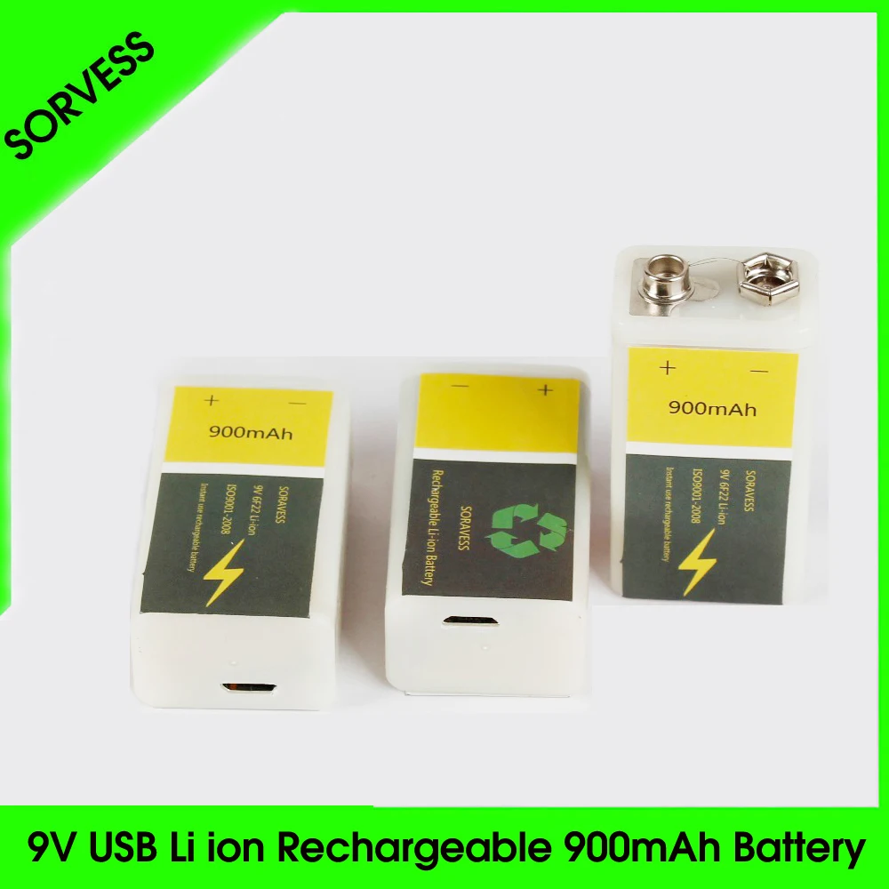 SORVESS 9В 6F22 USB перезаряжаемый литий ионный аккумулятор 900 мАч элемент для