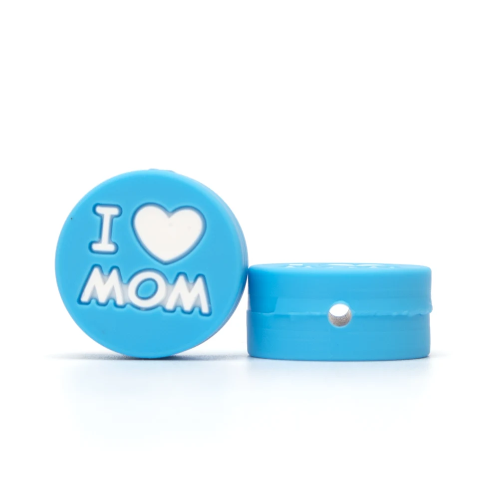 Sky Blue Mom 5 шт. круглые силиконовые бусы I Love Mom Dad 20 мм Ожерелье-прорезыватель бисер DIY BPA Free Perle Slicone Dentition Siliconen Kralen Toys - Цвет: Sky Blue Mom