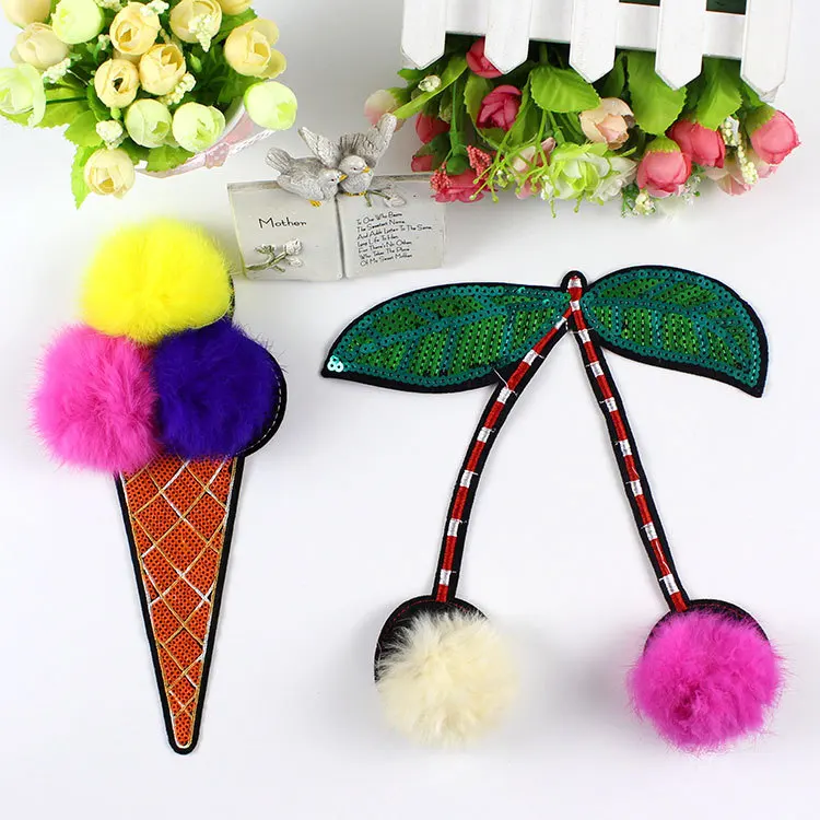 

Аппликация в виде мороженого и вишни, вышитые нашивки для одежды с логотипом, Байкерская вышивка блестками, брендовая нашивка для джинсов, к...