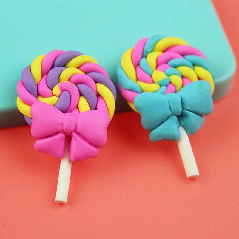 Tanduzi оптовая продажа 100 шт Kawaii Радуга Полимерная глина леденец ручной работы бант