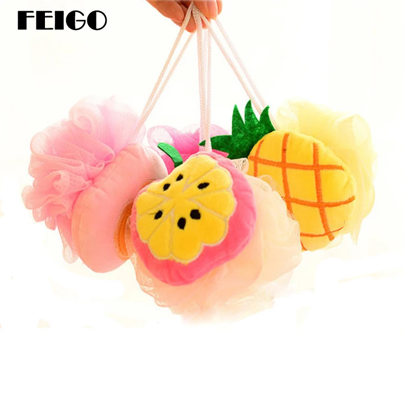 

FEIGO 1 Pcs Fruit Pattern Bath Ball Soft cotton Bath Flower Cute Strawberry Pineapple Bath Ball Bathroom Bathing Accessories F10