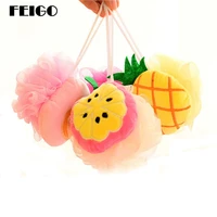 feigo 1 pcs fruit pattern bath ball soft cotton bath flower cute strawberry pineapple bath ball bathroom bathing accessories f10