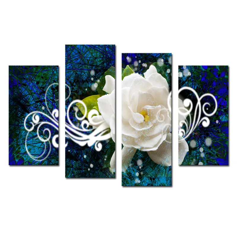 Без Рамки 4 панели яркий-Цветной цветок большой HD картина современного дома