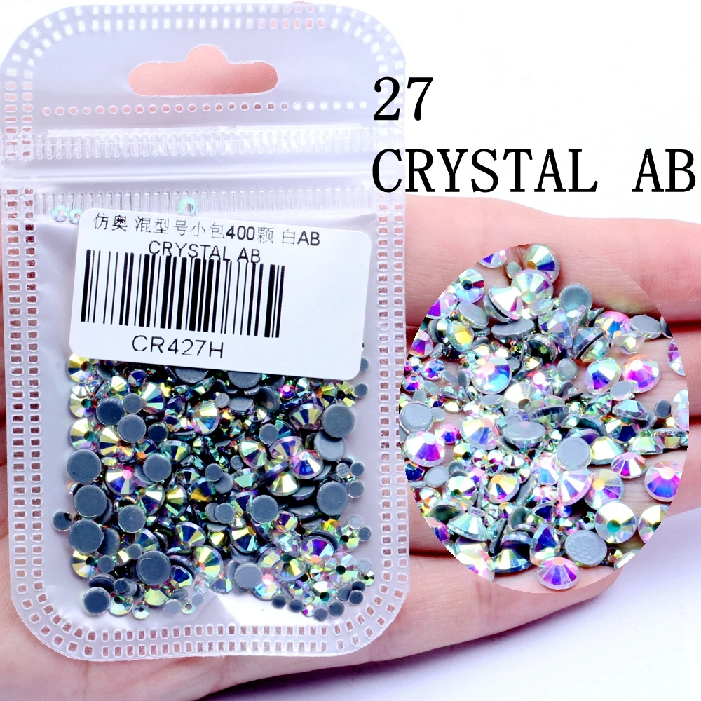 CRYSTAL AB Смешанные размеры 400 шт./упак. все AB Цвета Hotfix Flatback Стразы для ногтей Rhinestoens для дизайна ногтей 3D украшения для ногтей украшение драгоценных камней - Цвет: CRYSTAL AB
