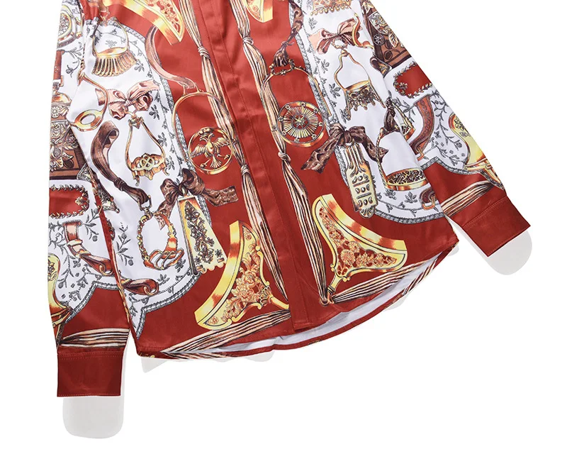 Мужские рубашки с 3D принтом золотого цвета повседневные облегающие длинным