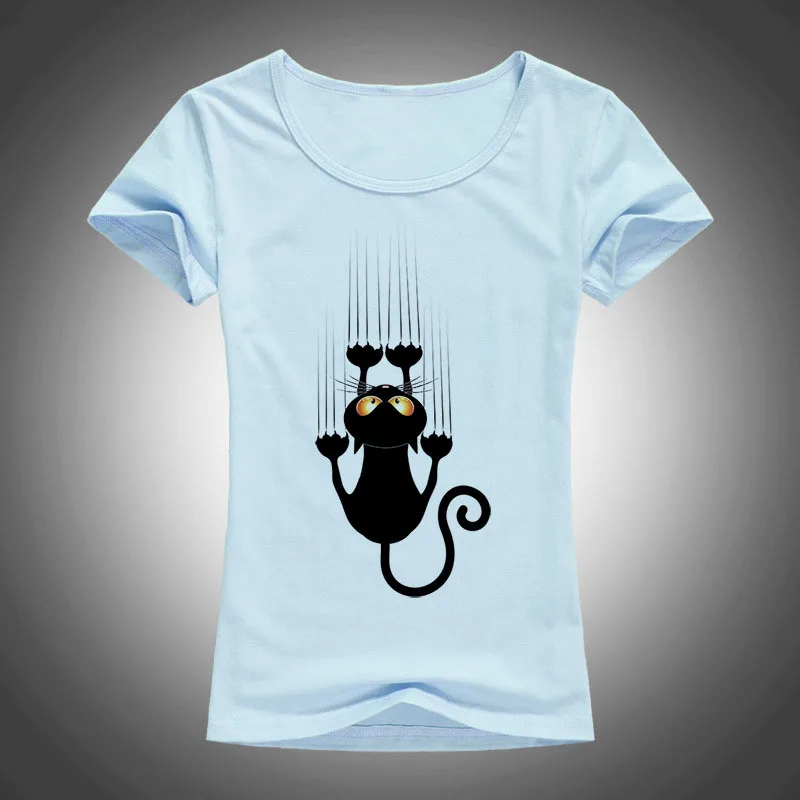 Модная забавная черная футболка с принтом кота 2017 крутая мультяшными животными