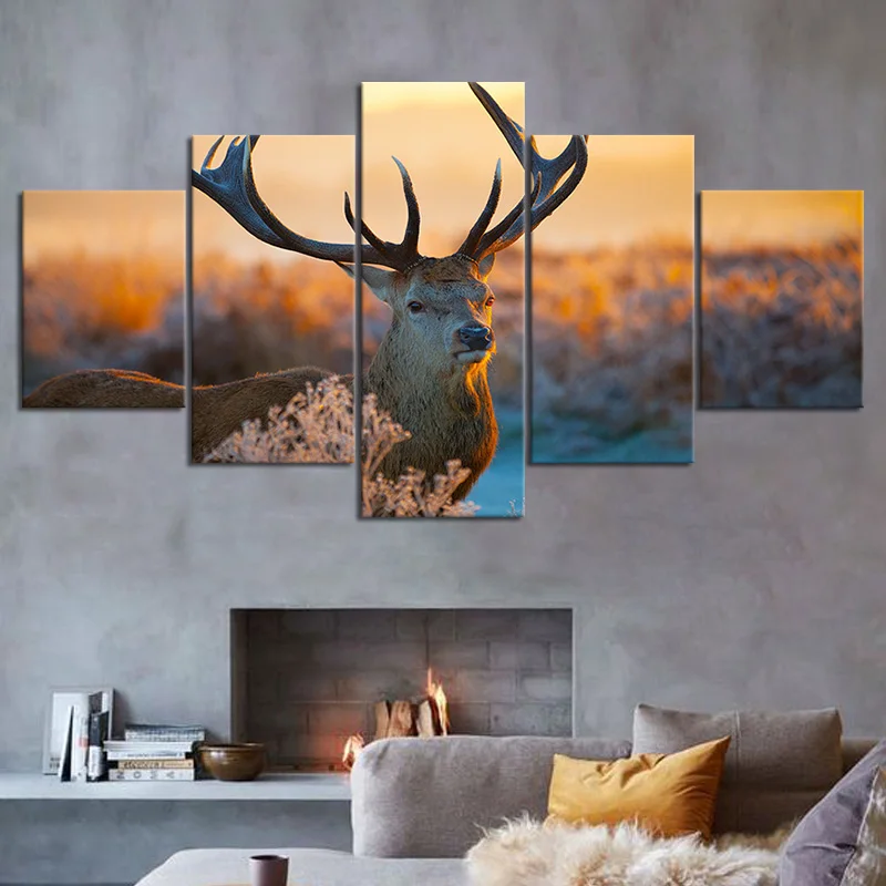

5 шт. осень-зима пейзаж природы закат пейзаж холст картина олень искусство на стену Наклейка домашний декор Настенная картина подарок