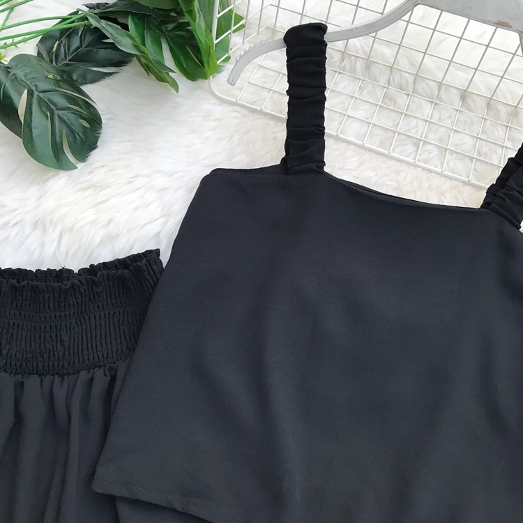 ALPHALMODA/ Летняя женская Свободная майка+ широкие брюки, повседневный комплект из 2 предметов, однотонный наряд с шортами, брюки, комплект из 2 предметов