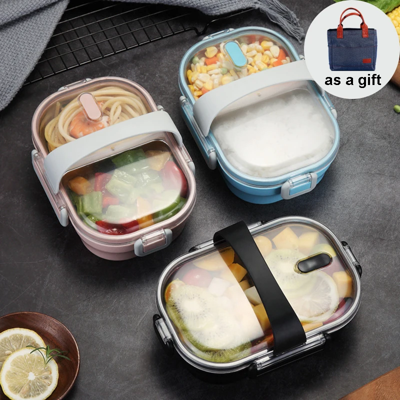 Портативный Ланч-бокс с 2 отделениями контейнер из нержавеющей стали 304 для еды