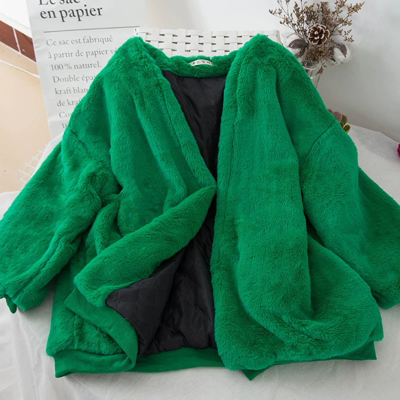 2018 New Women Fluffy Jacket Autumn Batwing Sleeved Solid V Neck Short Faux Wool Cardigan Woman Black Outerwaer Casacos | Женская одежда