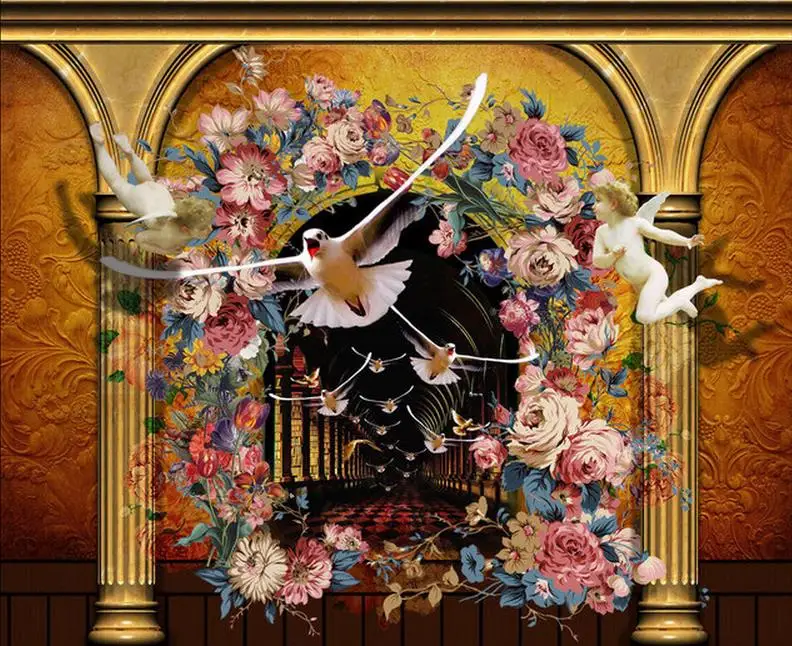 3D голубь Цветок Ангел фон стены фото обои украшения дома Настенные | Обустройство