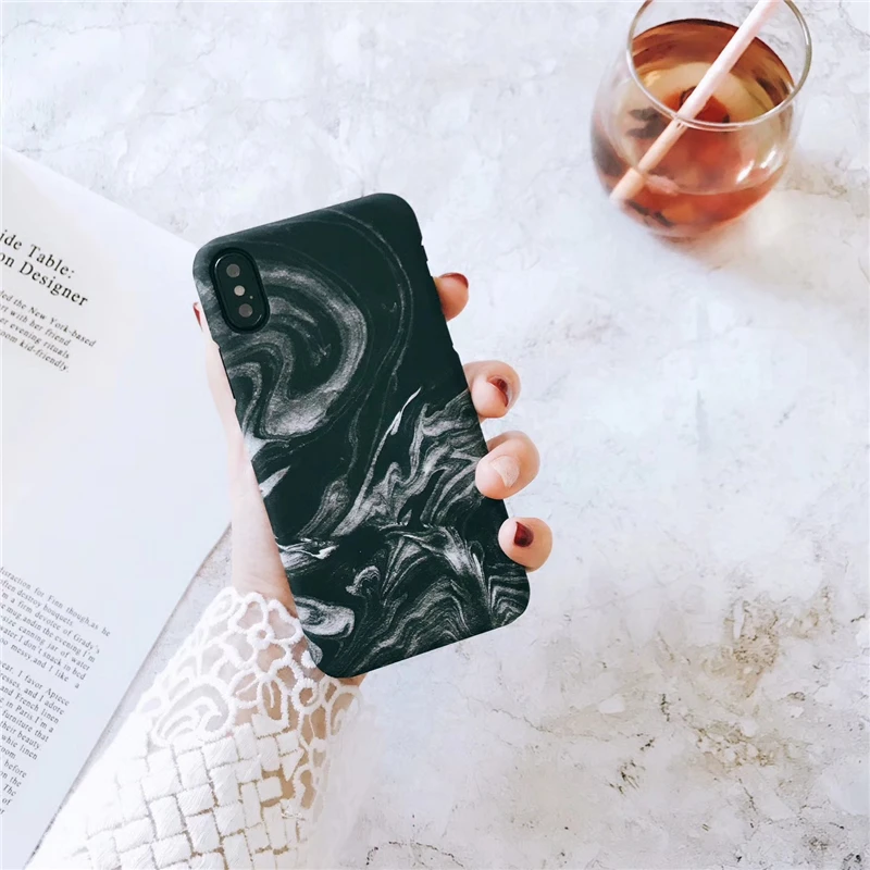 RMJ DNA черно белый матовый нескользящий мраморный чехол для телефона iphone X 10 PC