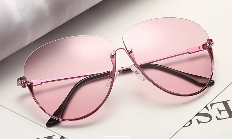 c5 pink clear Уникальные градиентные старинные очки, прозрачные очки, женские очки без оправы, негабаритные прозрачные солнцезащитные очки для женщин - Цвет линз: c5 pink clear