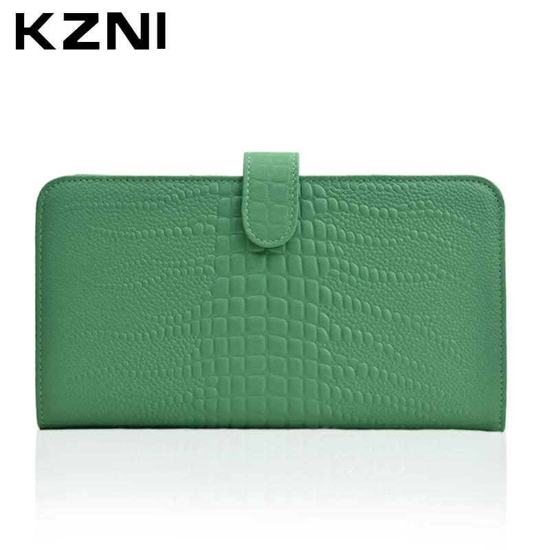 KZNI Crocodile Women Genuine Leather Embossed Wallet Card Holder Credit Purse Porta Carte Di Creditoporte 2116 | Багаж и сумки