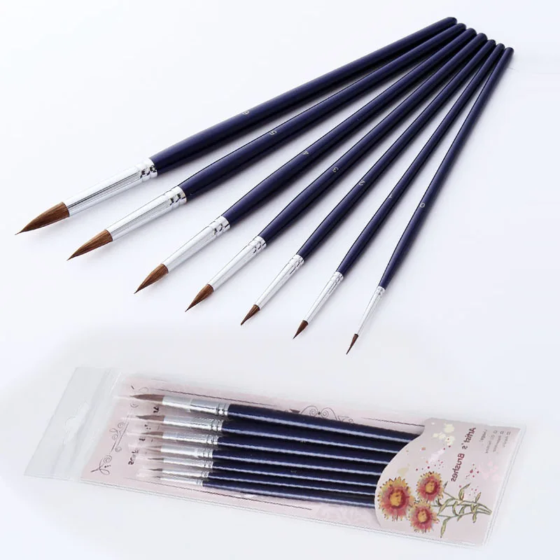 7Pcs/Set Fine Hand-painted Thin Hook Line Pen blue Baton Drawing Art Pen Paint Brush Art Supplies Nylon Brush