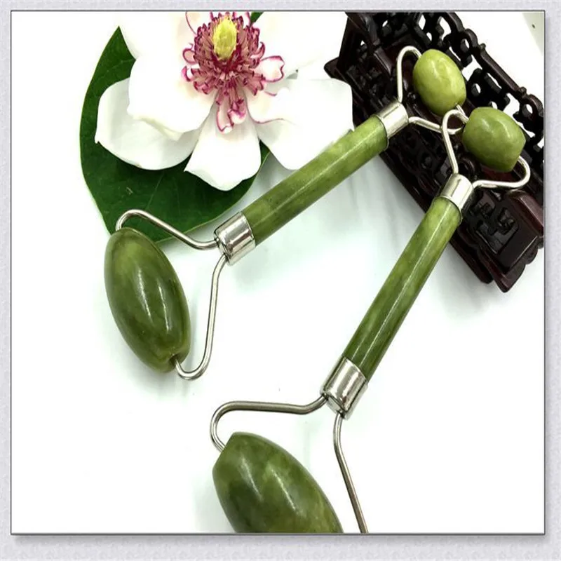 Double head green jade roller massage massager eye neck facial slimming face beauty health care tools selling |
