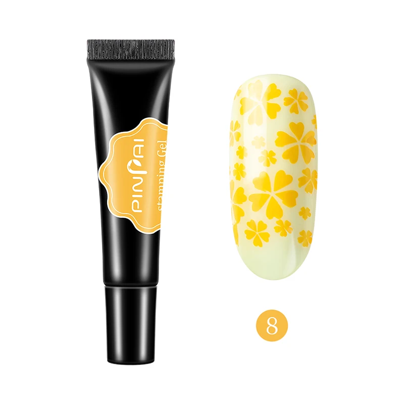 NO.8 Yellow Гель-лак для ногтей Pinpai, 8 мл, 8 цветов, печать с печатью, масло, УФ-лак для ногтей, лак для ногтей, тиснение, узор - Цвет: NO.8 Yellow