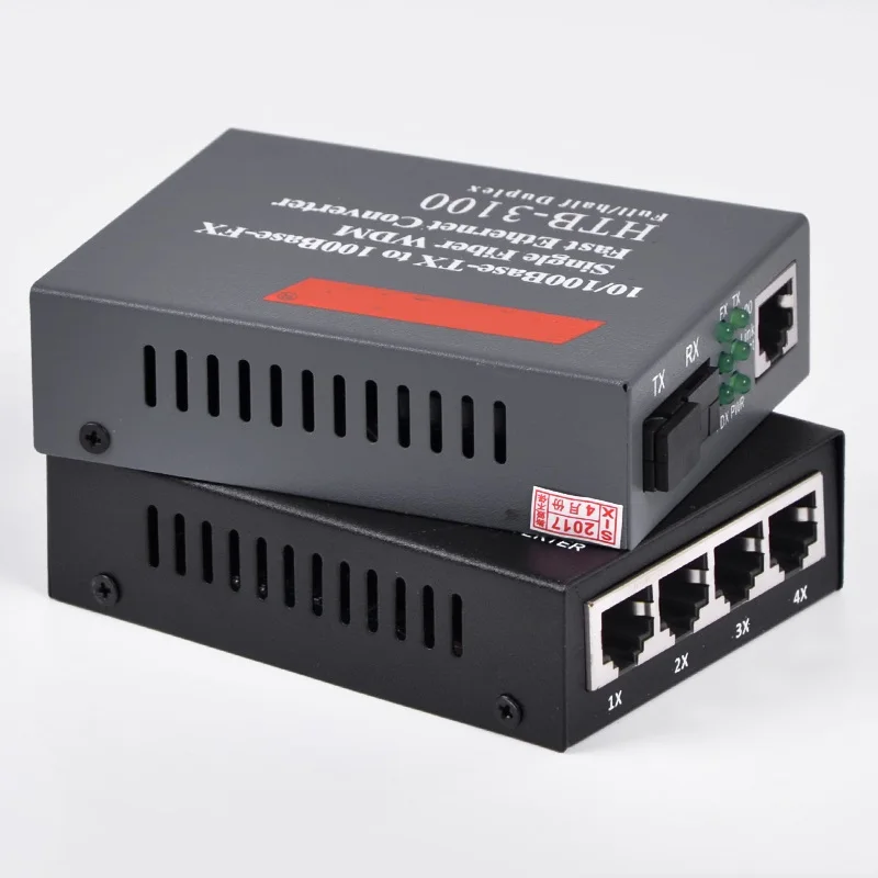 

1 пара оптических волоконных медиа-преобразователей 10/100M 4 RJ45 1 SC одноволоконных и 10/100M 1 RJ45 1 SC одноволоконных
